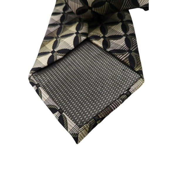 Kilburne and Finch Neck Tie Black w/ Cream & Gray Geometric 100% Silk Classic - Picture 5 of 5